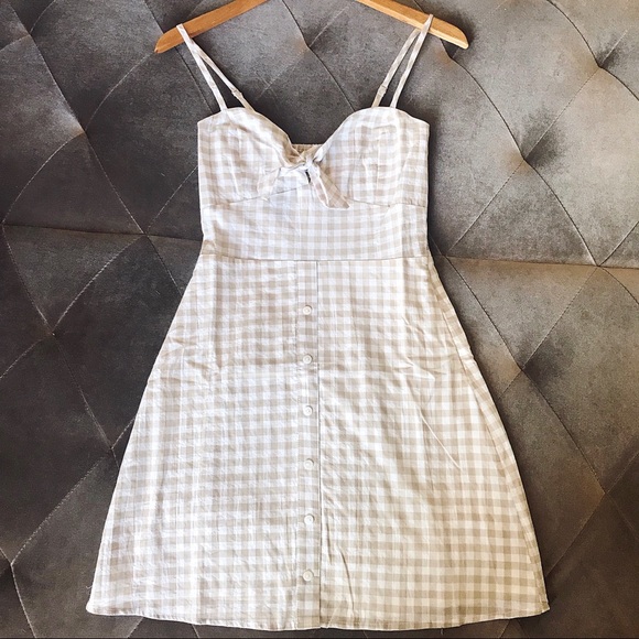 LAST ONE Sahara Gingham Print Tie Dress in Sand - Picture 6 of 7